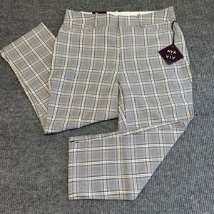 Ava & Viv NWT Ankle Pants Women's 16 Cream Plaid High Rise Stretch Comfort Waist
